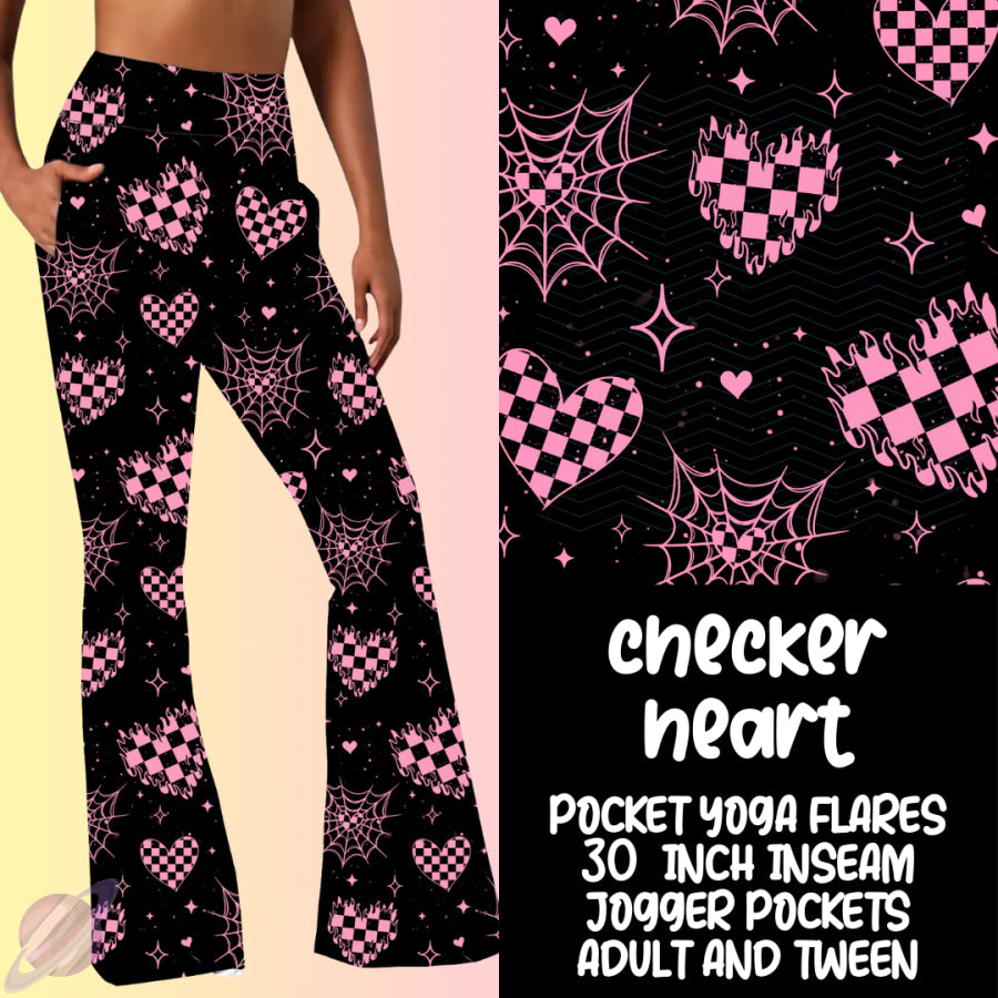 PREORDER Custom Yoga Flare Leggings - Checker Heart - Closes 16 Feb - ETA early May 2025 Leggings