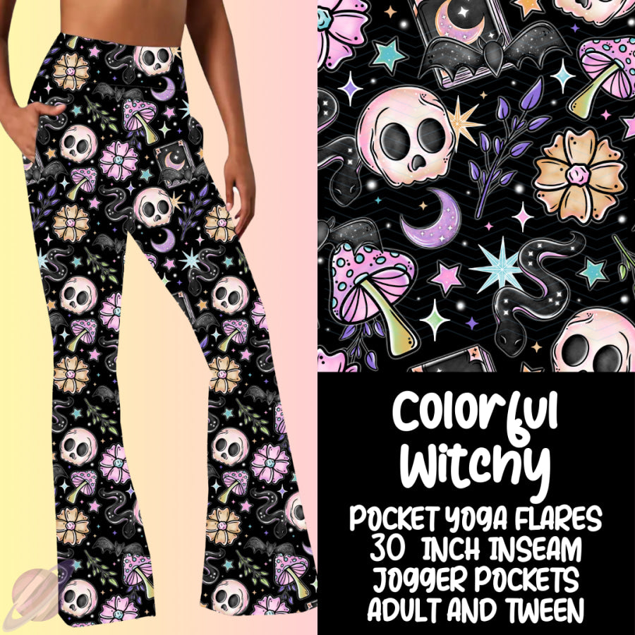 PREORDER Custom Yoga Flare Leggings - Colourful Witchy - Closes 16 Feb - ETA early May 2025 Leggings