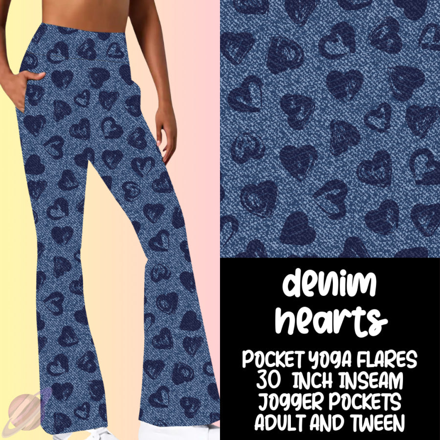 PREORDER Custom Yoga Flare Leggings - Denim Hearts - Closes 16 Feb - ETA early May 2025 Leggings