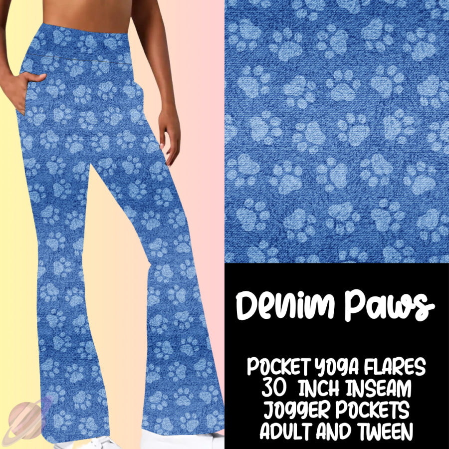 PREORDER Custom Yoga Flare Leggings - Denim Paws - Closes 16 Feb - ETA early May 2025 Leggings