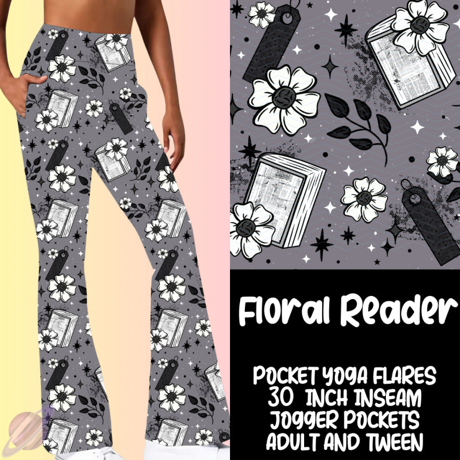 PREORDER Custom Yoga Flare Leggings - Floral Reader - Closes 16 Feb - ETA early May 2025 Leggings