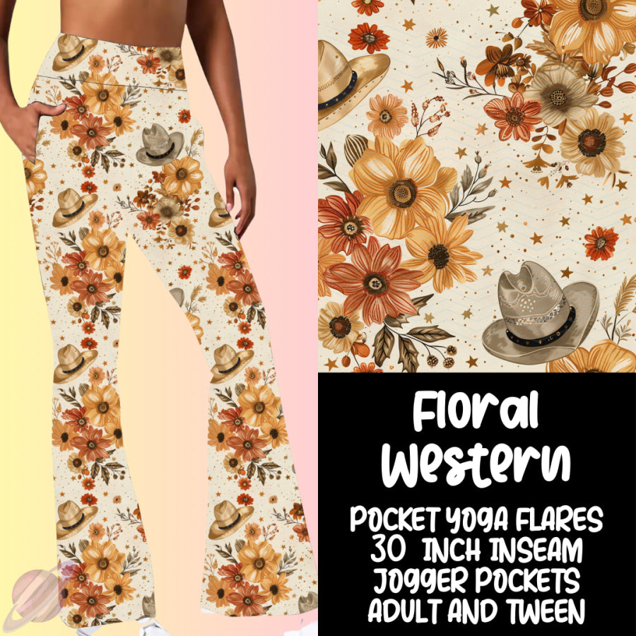 PREORDER Custom Yoga Flare Leggings - Floral Western - Closes 16 Feb - ETA early May 2025 Leggings