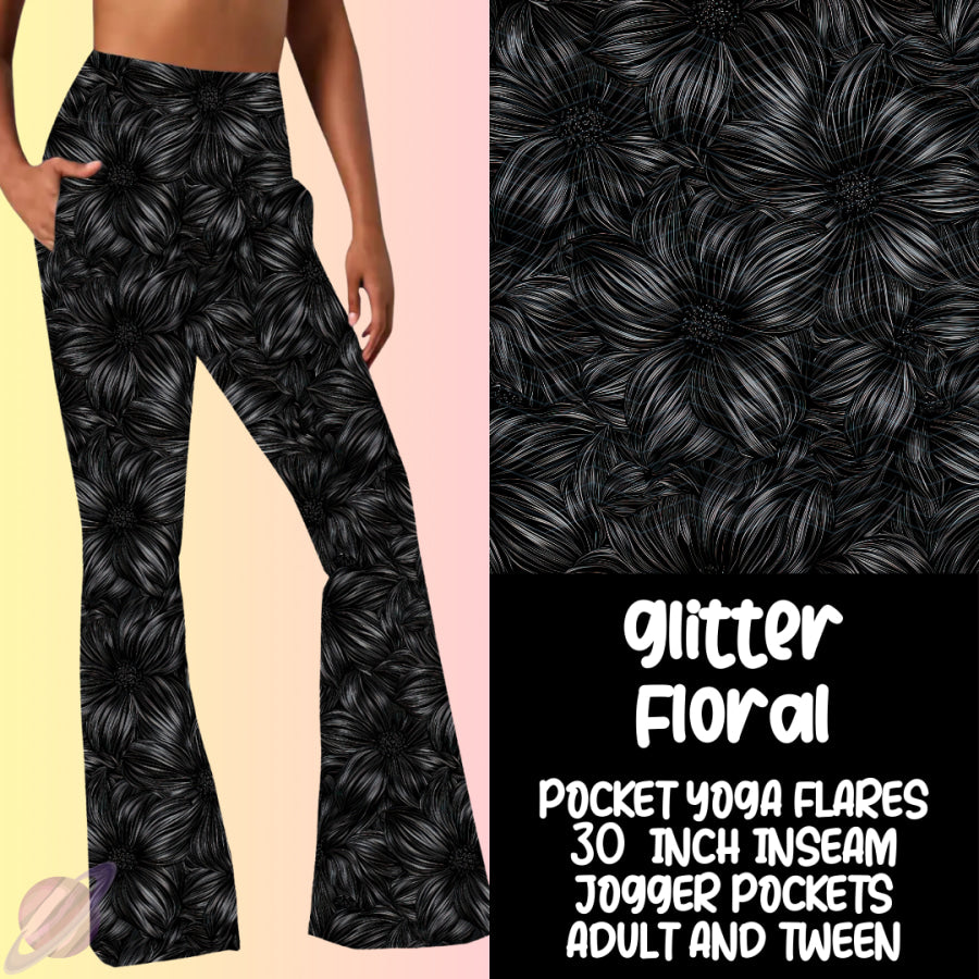 PREORDER Custom Yoga Flare Leggings - Glitter Floral - Closes 16 Feb - ETA early May 2025 Leggings