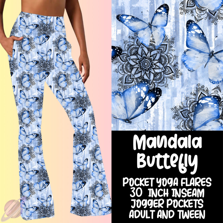 PREORDER Custom Yoga Flare Leggings - Mandala Butterfly - Closes 16 Feb - ETA early May 2025 Leggings