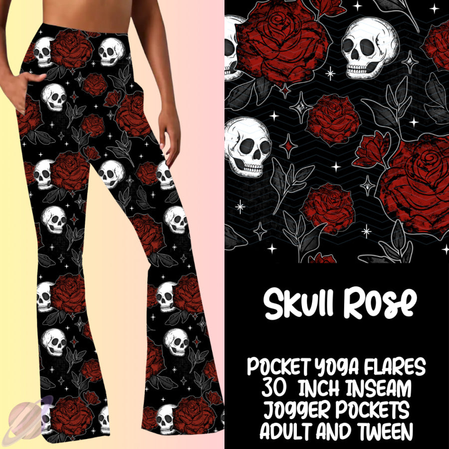 PREORDER Custom Yoga Flare Leggings - Skull Rose - Closes 16 Feb - ETA early May 2025 Leggings