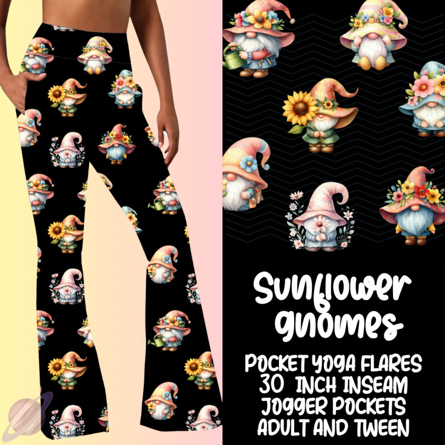 PREORDER Custom Yoga Flare Leggings - Sunflower Gnomes - Closes 16 Feb - ETA early May 2025 Leggings