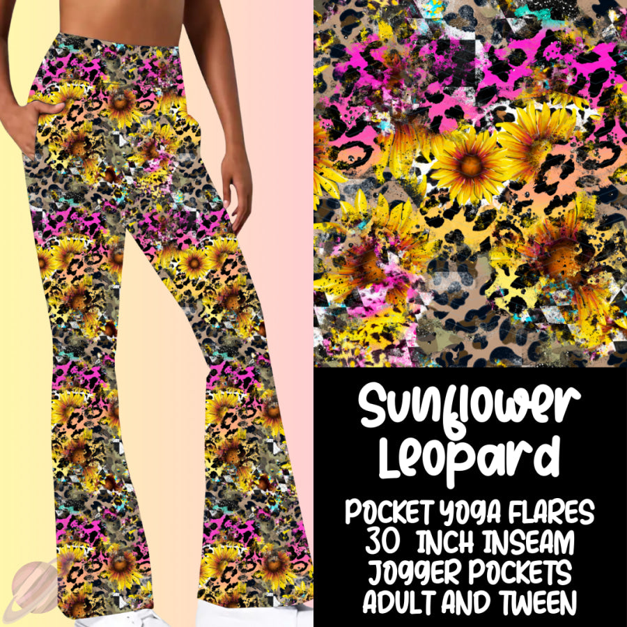 PREORDER Custom Yoga Flare Leggings - Sunflower Leopard - Closes 16 Feb - ETA early May 2025 Leggings