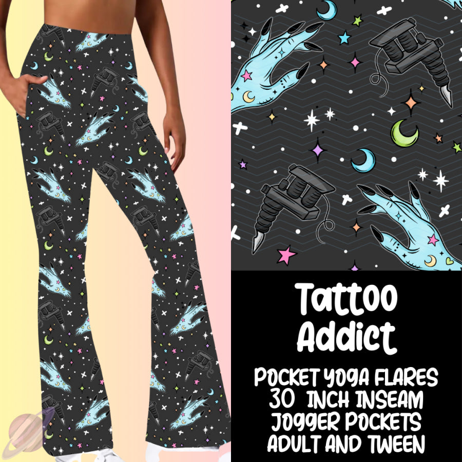 PREORDER Custom Yoga Flare Leggings - Tattoo Addict - Closes 16 Feb - ETA early May 2025 Leggings