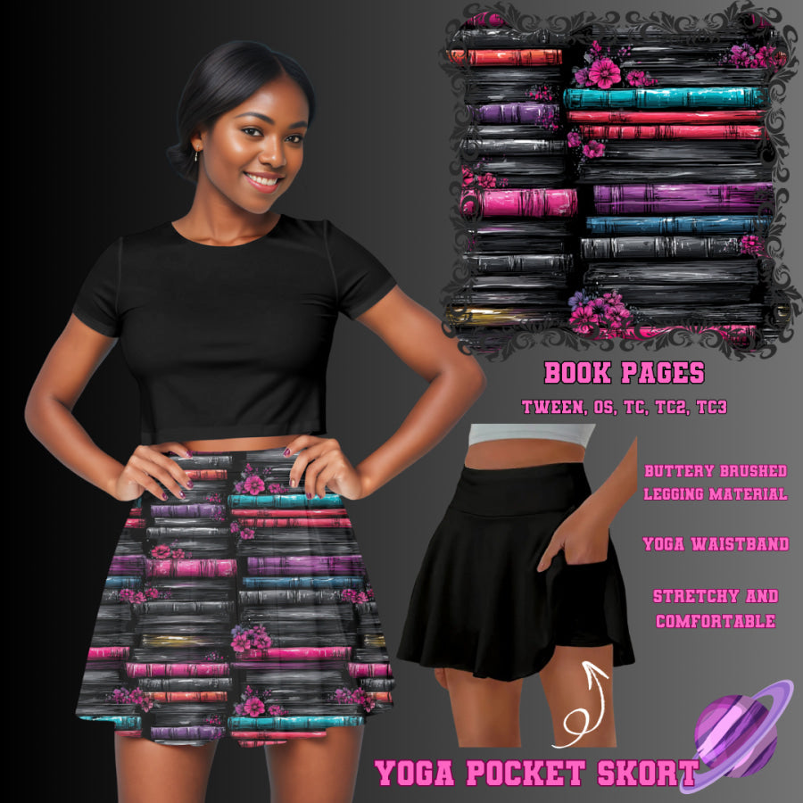 Preorder Custom Yoga Skort with Pockets - Book Pages - Closes 23 May - ETA late Aug 2025 Skort