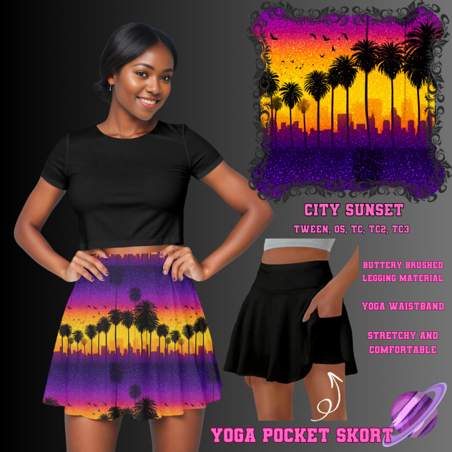 Preorder Custom Yoga Skort with Pockets - City Sunset - Closes 23 May - ETA late Aug 2025 Skort