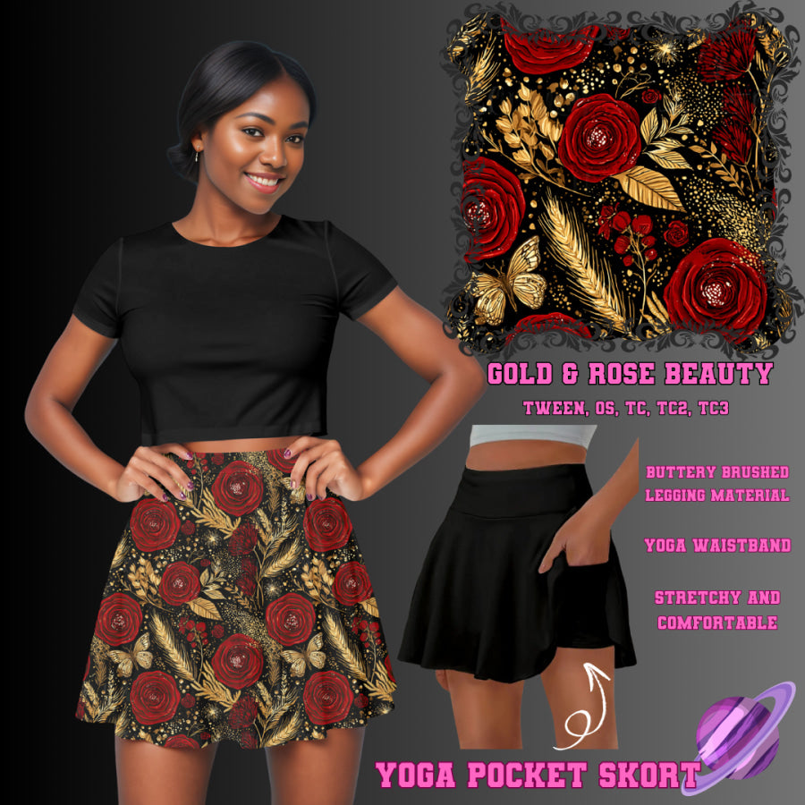 Preorder Custom Yoga Skort with Pockets - Gold and Rose Beauty - Closes 23 May - ETA late Aug 2025 Skort