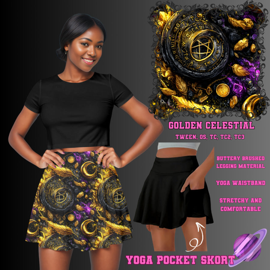 Preorder Custom Yoga Skort with Pockets - Golden Celestial - Closes 23 May - ETA late Aug 2025 Skort