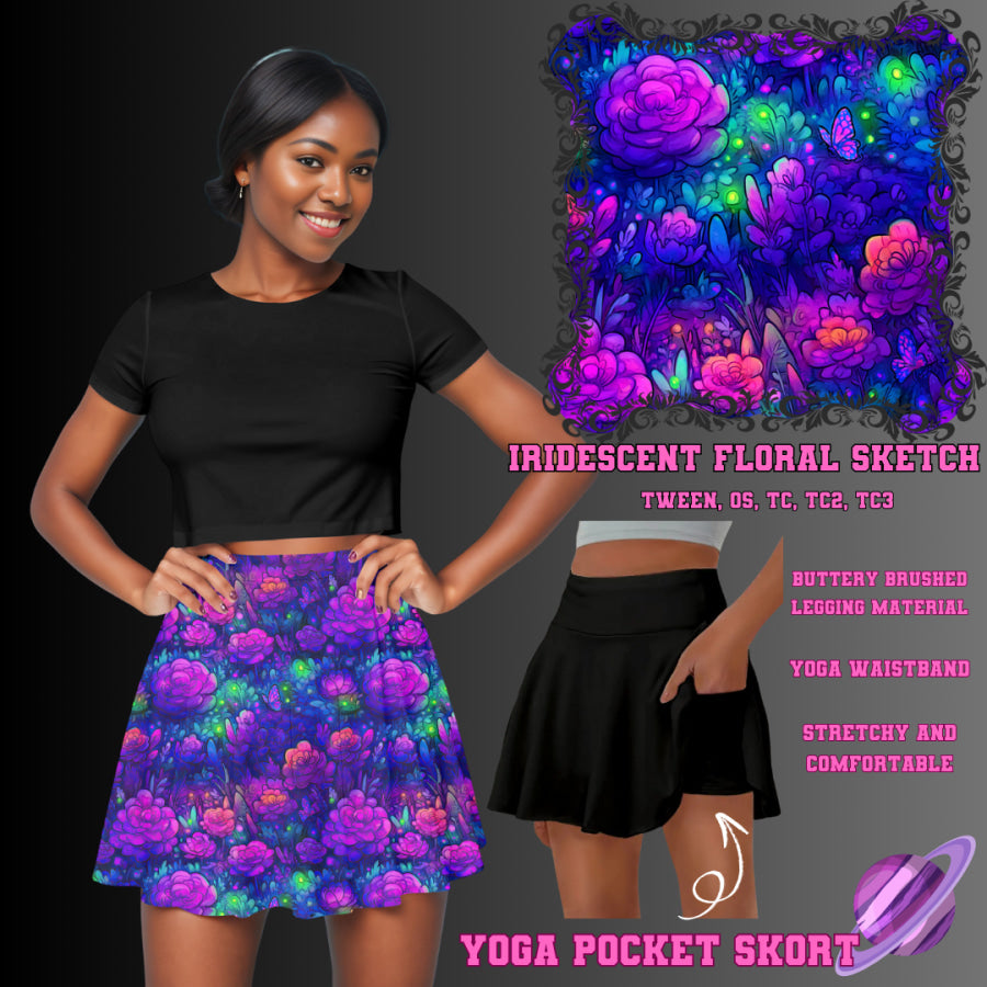 Preorder Custom Yoga Skort with Pockets - Iridescent Floral Sketch - Closes 23 May - ETA late Aug 2025 Skort