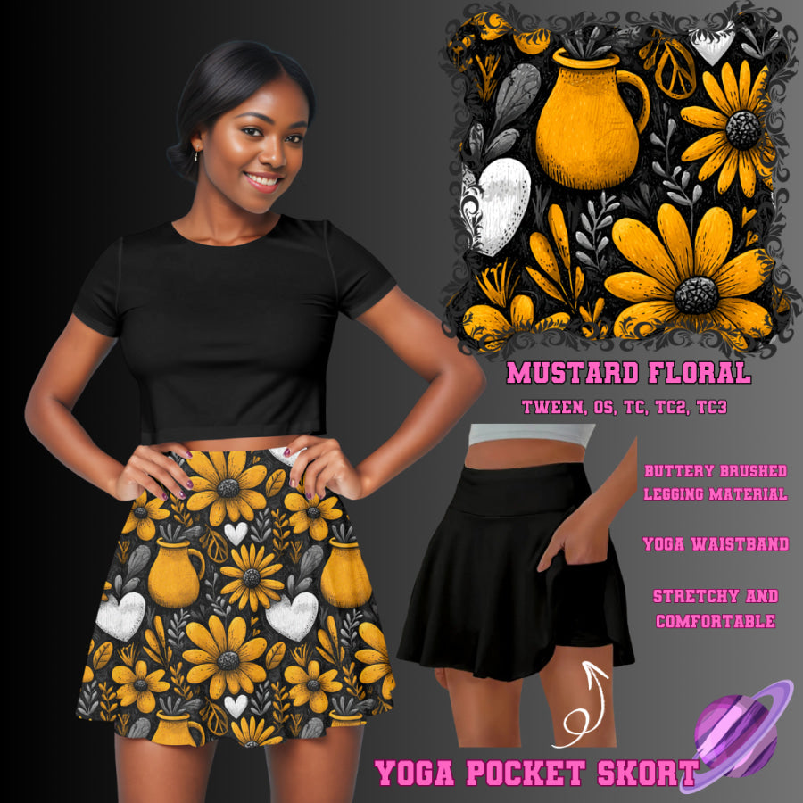 Preorder Custom Yoga Skort with Pockets - Mustard Floral - Closes 23 May - ETA late Aug 2025 Skort