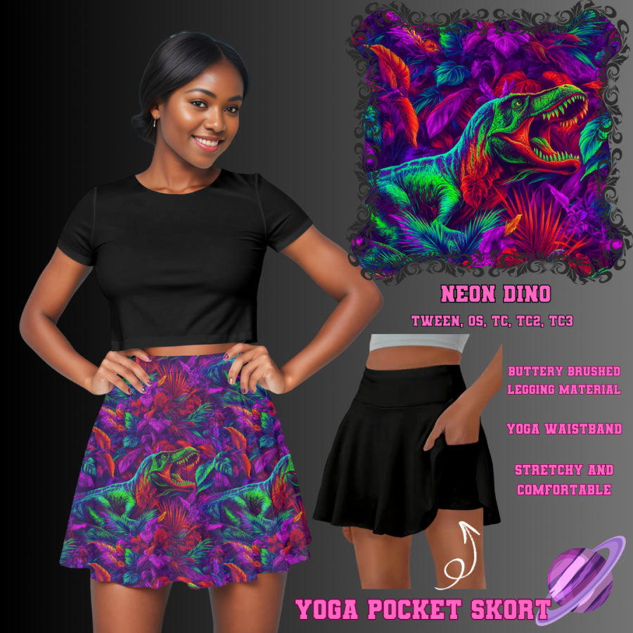 Preorder Custom Yoga Skort with Pockets - Neon Dino - Closes 23 May - ETA late Aug 2025 Skort