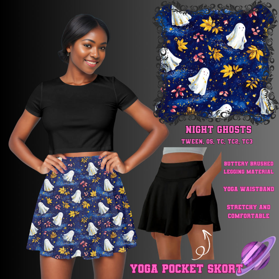Preorder Custom Yoga Skort with Pockets - Night Ghosts - Closes 23 May - ETA late Aug 2025 Skort