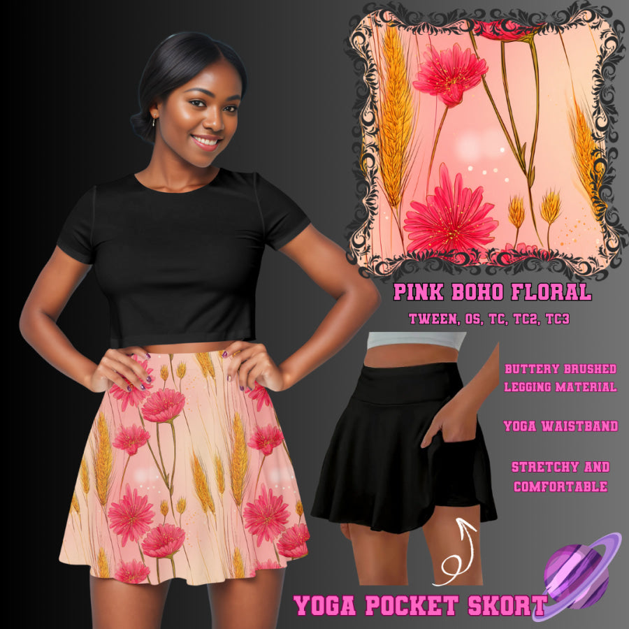 Preorder Custom Yoga Skort with Pockets - Pink Boho Floral - Closes 23 May - ETA late Aug 2025 Skort