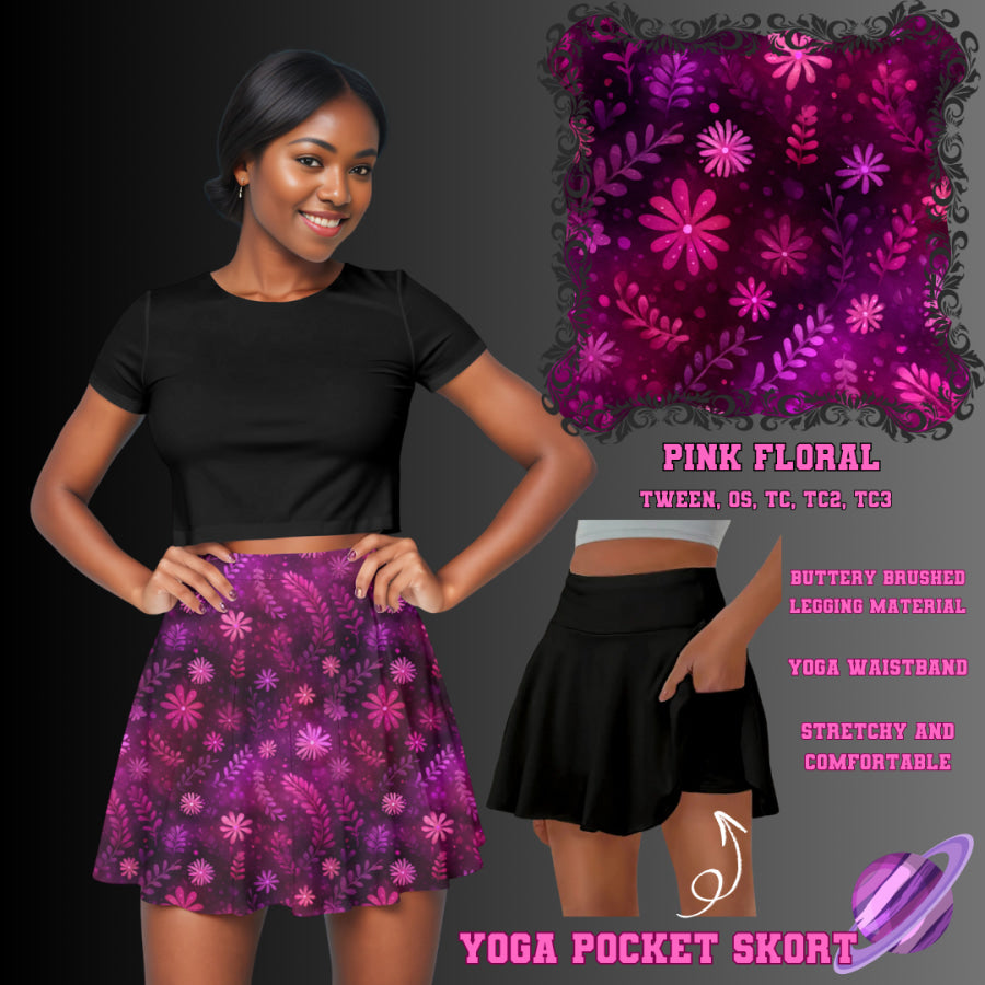 Preorder Custom Yoga Skort with Pockets - Pink Floral - Closes 23 May - ETA late Aug 2025 Skort