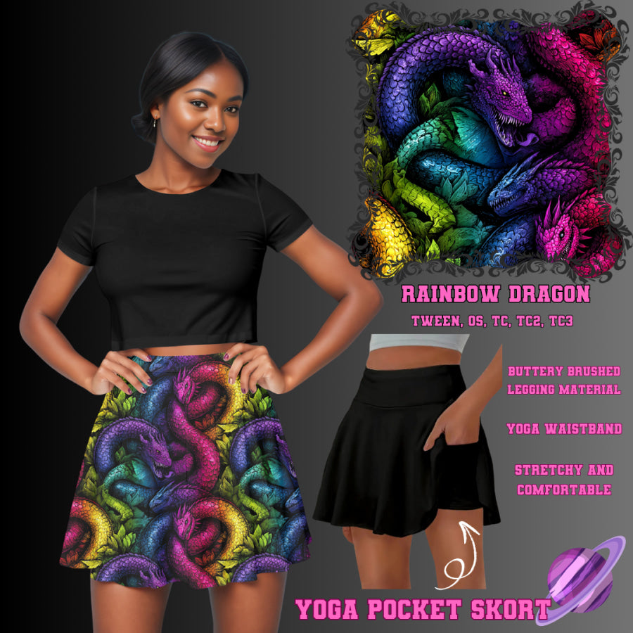 Preorder Custom Yoga Skort with Pockets - Rainbow Dragon - Closes 23 May - ETA late Aug 2025 Skort