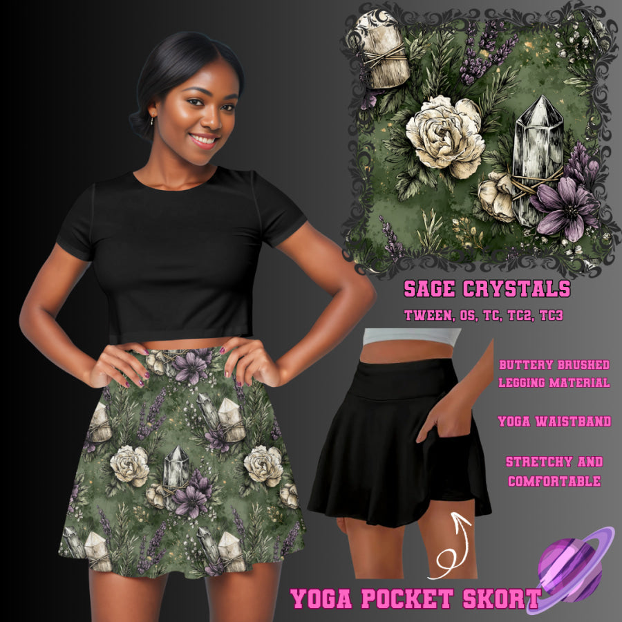 Preorder Custom Yoga Skort with Pockets - Sage Crystals - Closes 23 May - ETA late Aug 2025 Skort