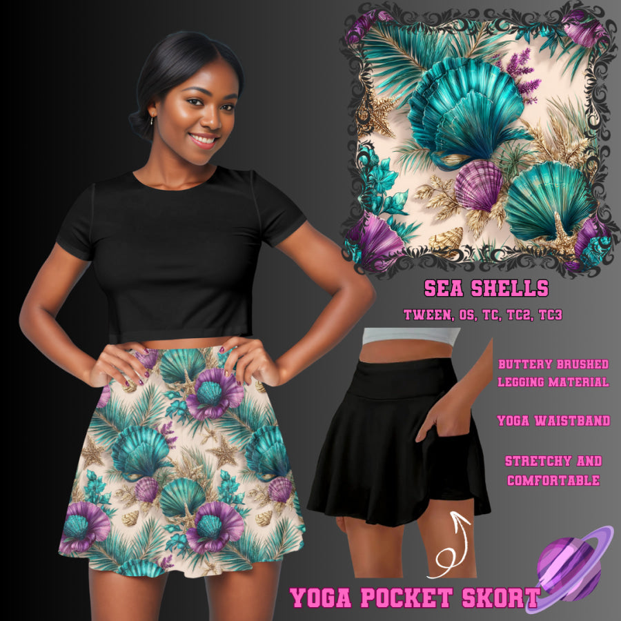 Preorder Custom Yoga Skort with Pockets - Sea Shells - Closes 23 May - ETA late Aug 2025 Skort