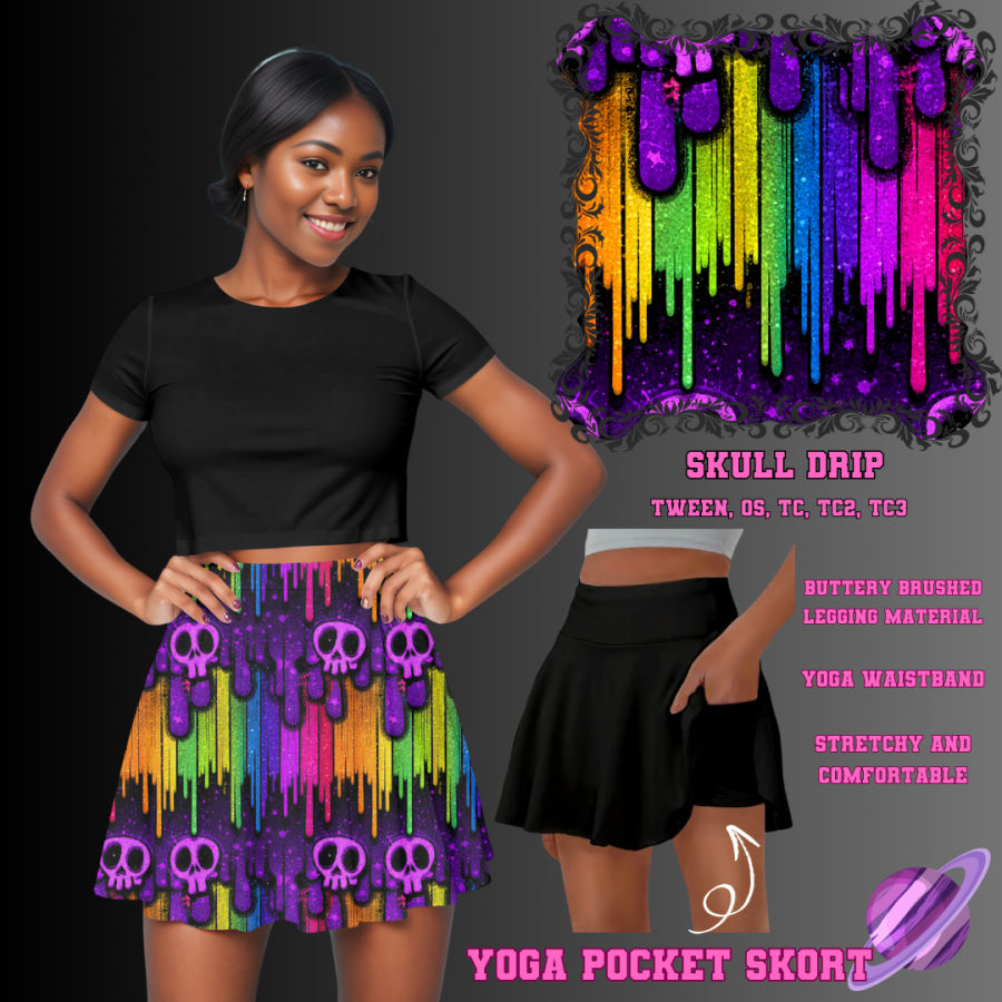 Preorder Custom Yoga Skort with Pockets - Skull Drip - Closes 23 May - ETA late Aug 2025 Skort