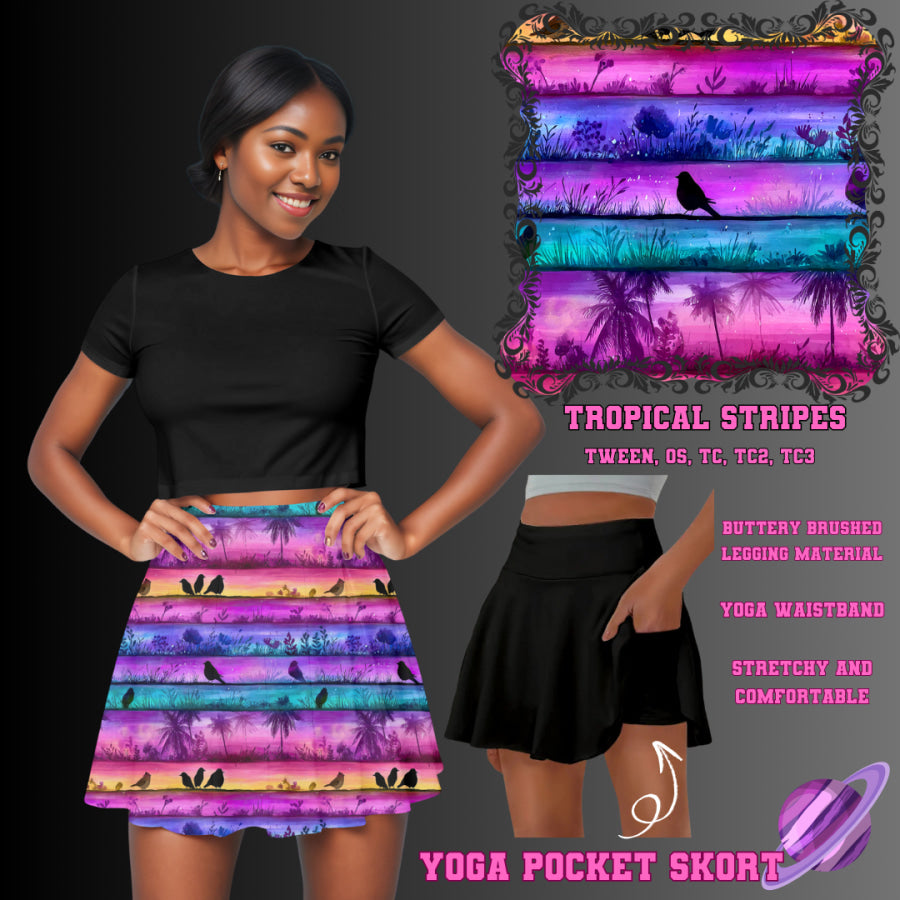 Preorder Custom Yoga Skort with Pockets - Tropical Stripes - Closes 23 May - ETA late Aug 2025 Skort