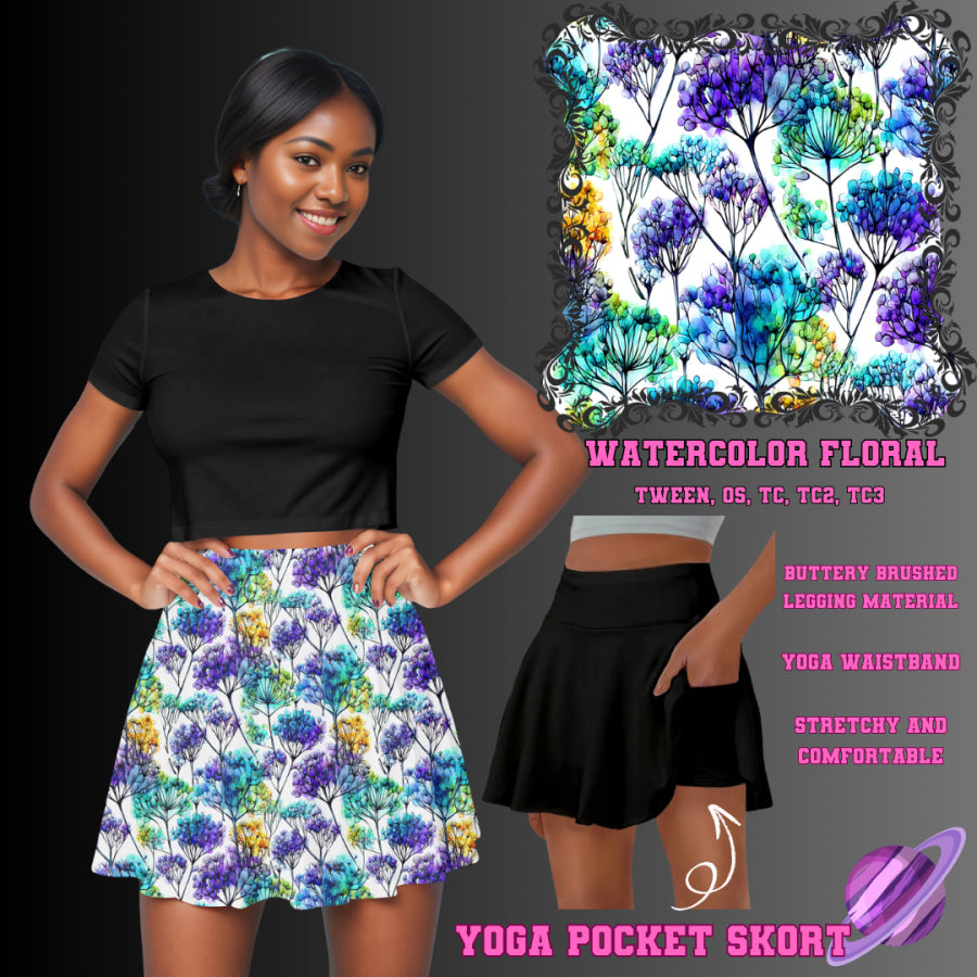 Preorder Custom Yoga Skort with Pockets - Watercolour Floral - Closes 23 May - ETA late Aug 2025 Skort