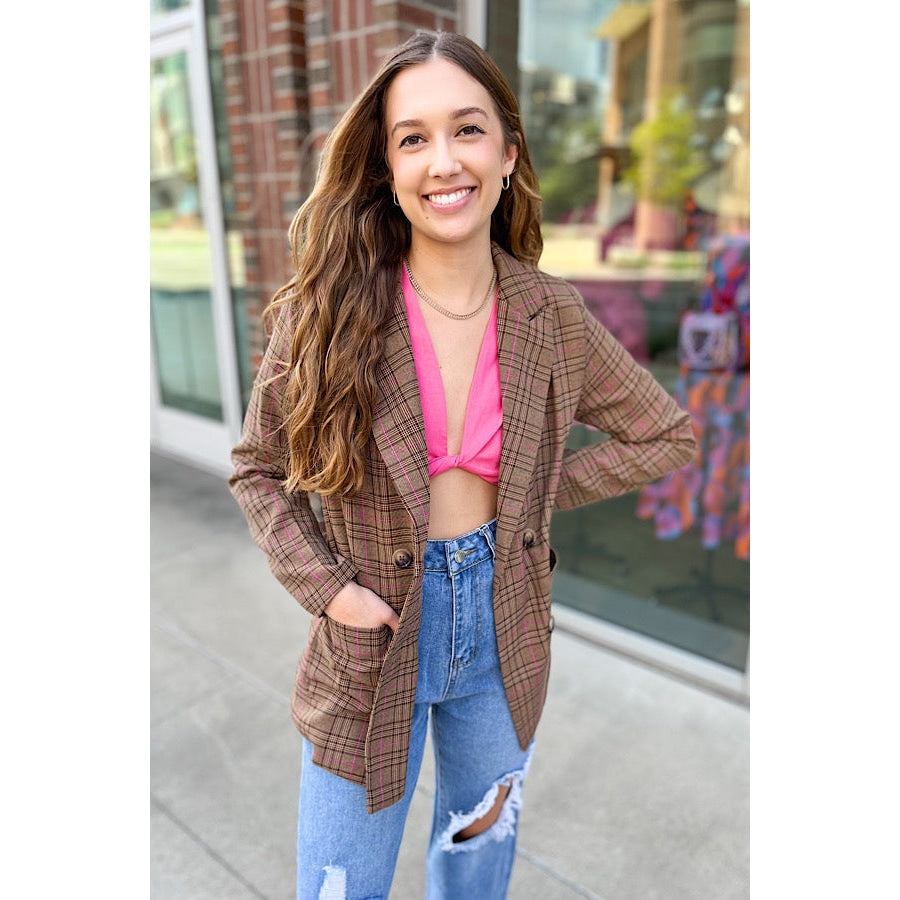 Pink plaid clearance blazer