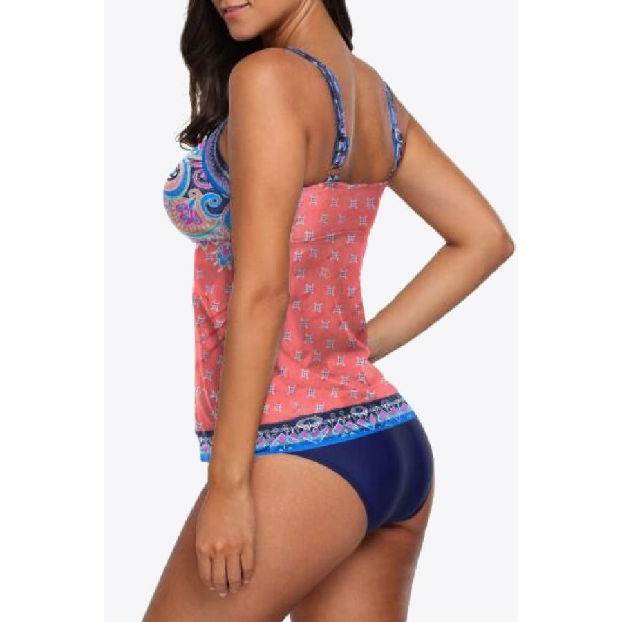 Printed Adjustable Strap Tankini Set Multicolor / M