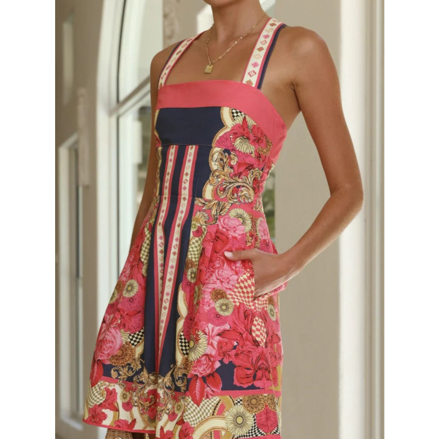 Printed Back Smocked Sleeveless Mini Dress Apparel and Accessories