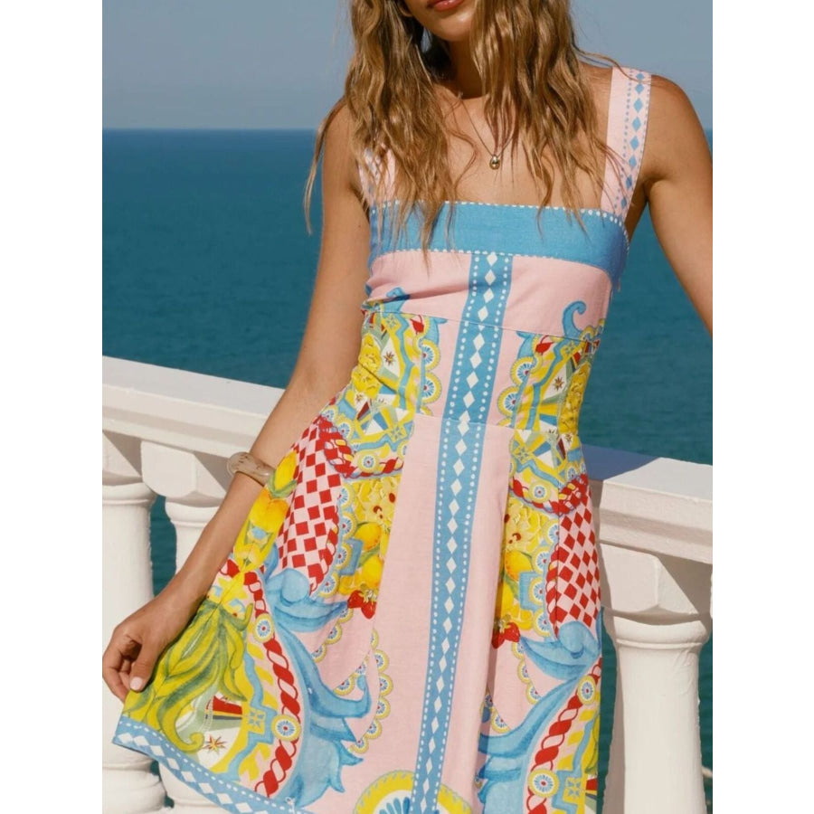 Printed Back Smocked Sleeveless Mini Dress Apparel and Accessories