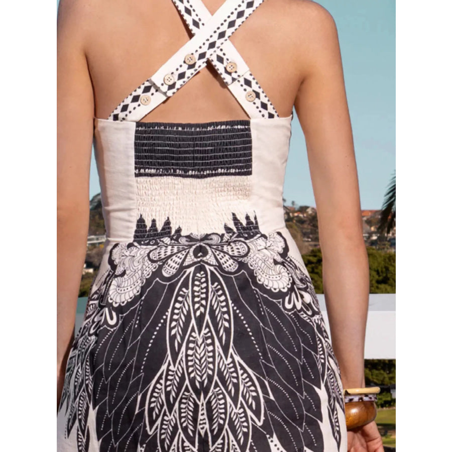 Printed Back Smocked Sleeveless Mini Dress Apparel and Accessories