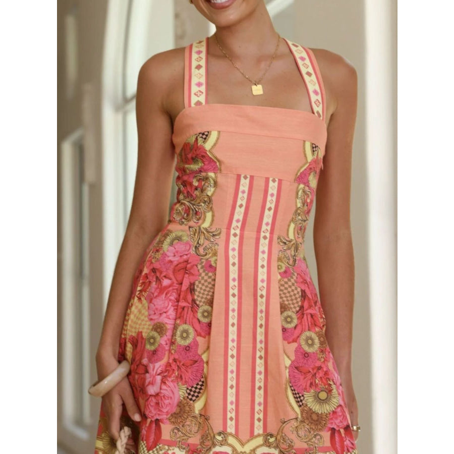 Printed Back Smocked Sleeveless Mini Dress Apparel and Accessories