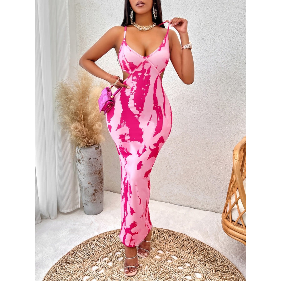 Printed Backless Maxi Dress Hot Pink / S
