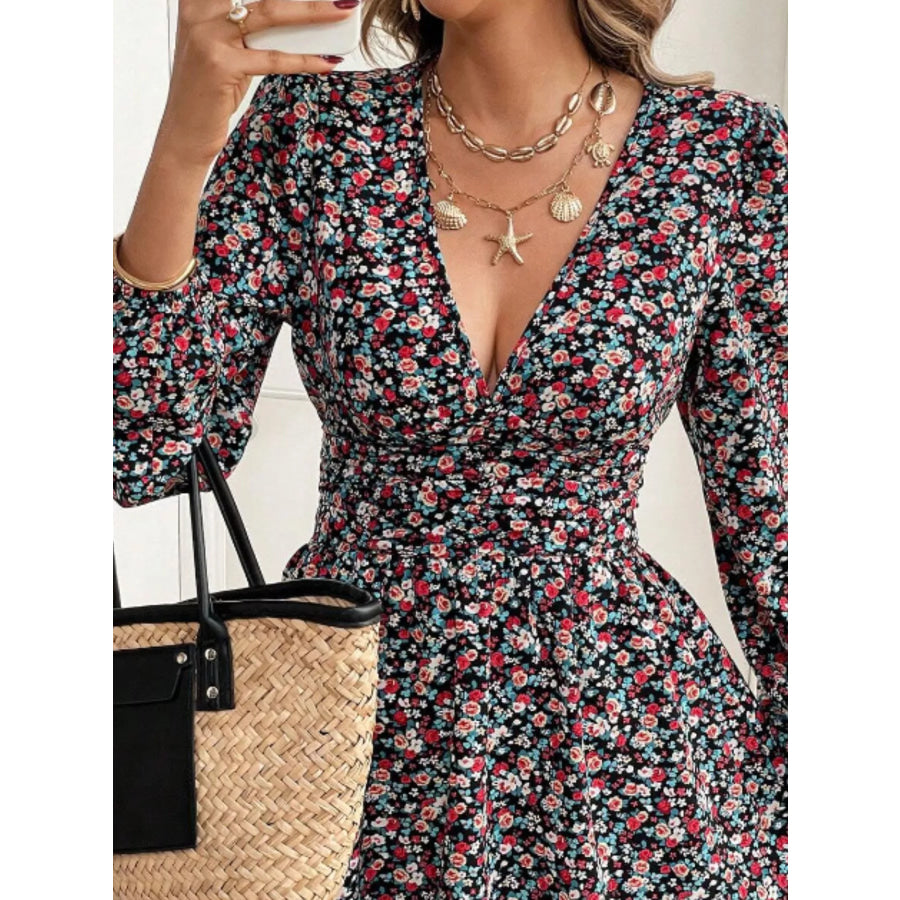 Printed Balloon Sleeve Mini Dress Apparel and Accessories