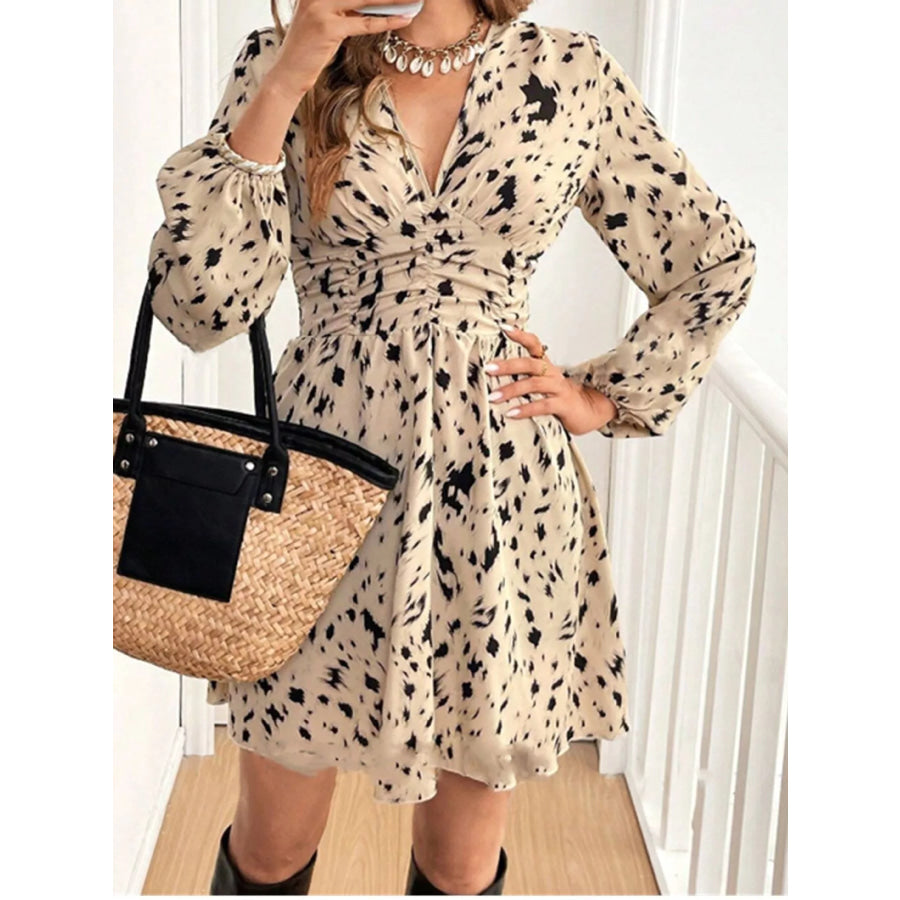 Printed Balloon Sleeve Mini Dress Apparel and Accessories