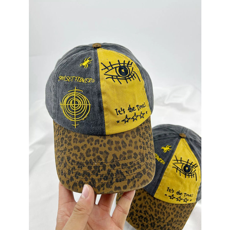 Printed Baseball Cap with Leopard Brim Yellow / One Size Apparel and Accessories