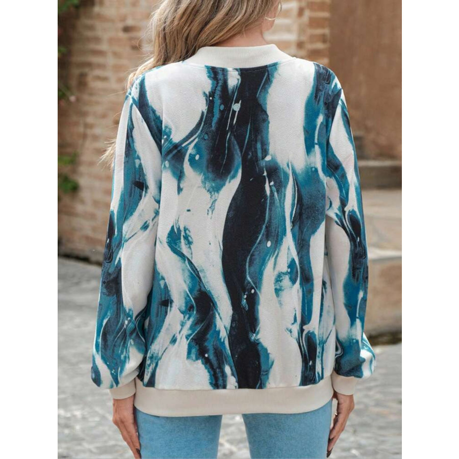 Printed Baseball Collar Zip Up Jacket Apparel and Accessories