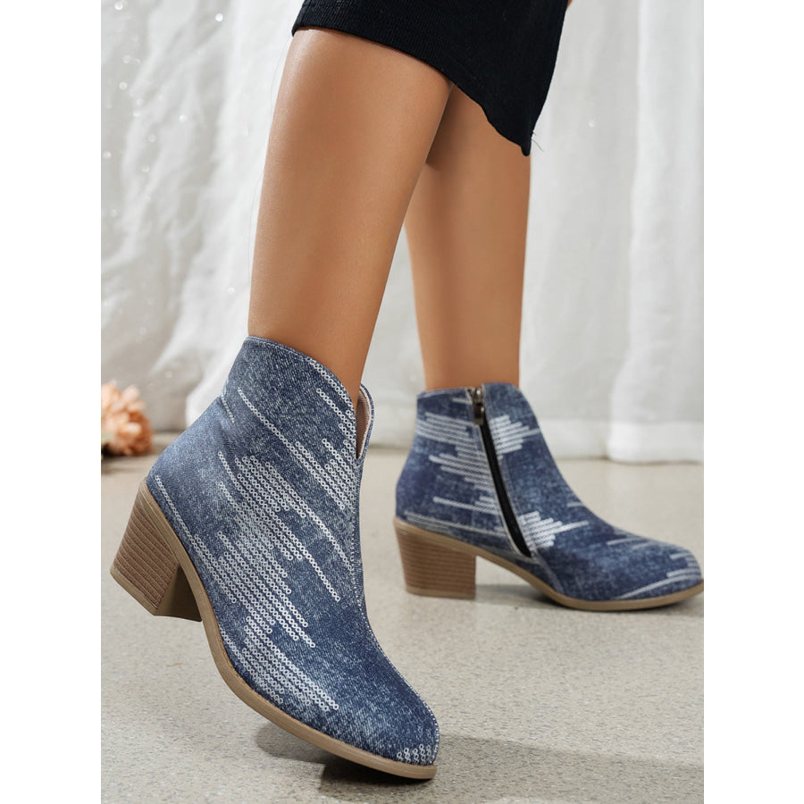 Printed Block Heel Boots with Side Zip Apparel and Accessories