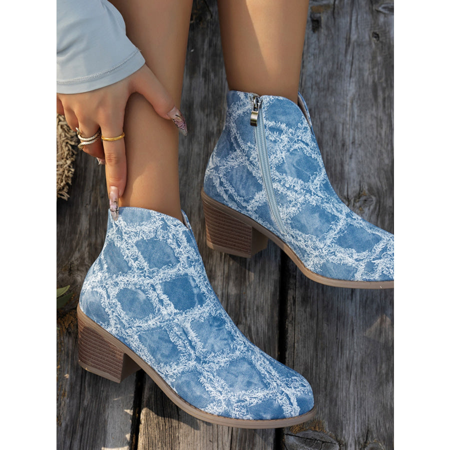 Printed Block Heel Boots with Side Zip Apparel and Accessories