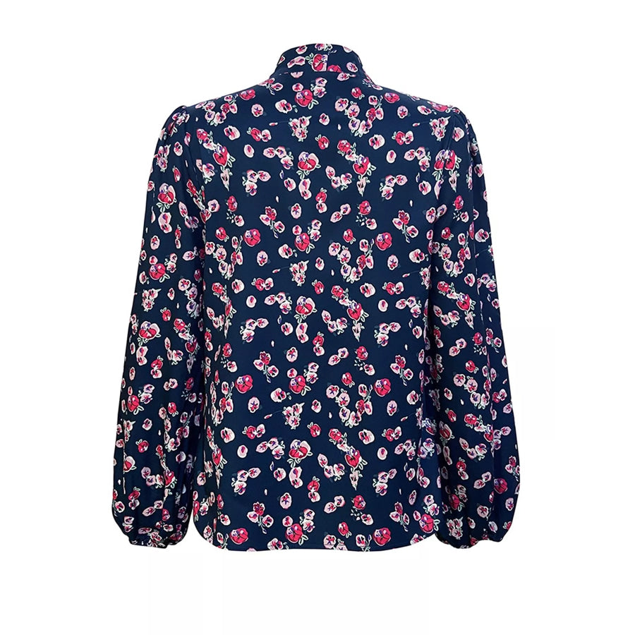 Printed Bow-Tie Neck Long Sleeve Blouse Apparel and Accessories