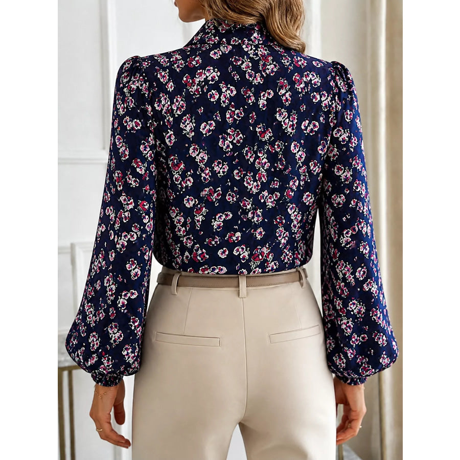Printed Bow-Tie Neck Long Sleeve Blouse Apparel and Accessories