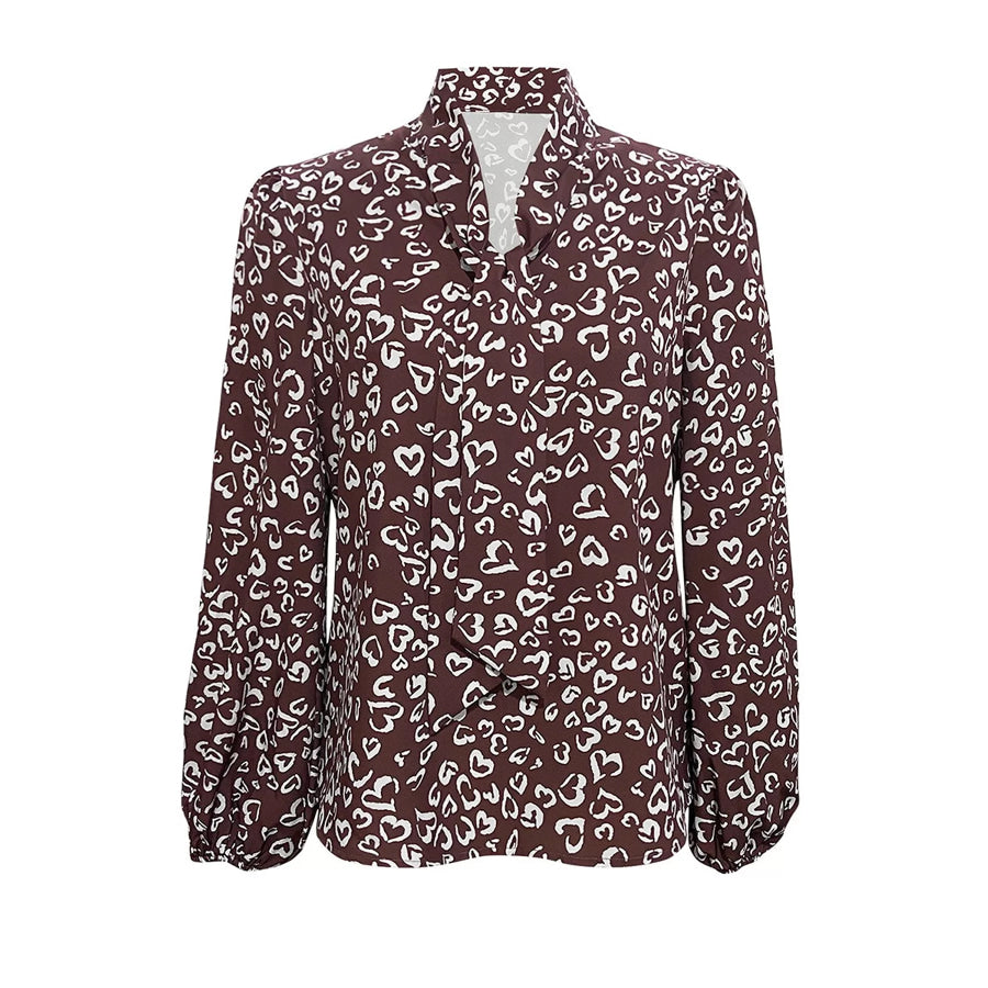 Printed Bow-Tie Neck Long Sleeve Blouse Apparel and Accessories