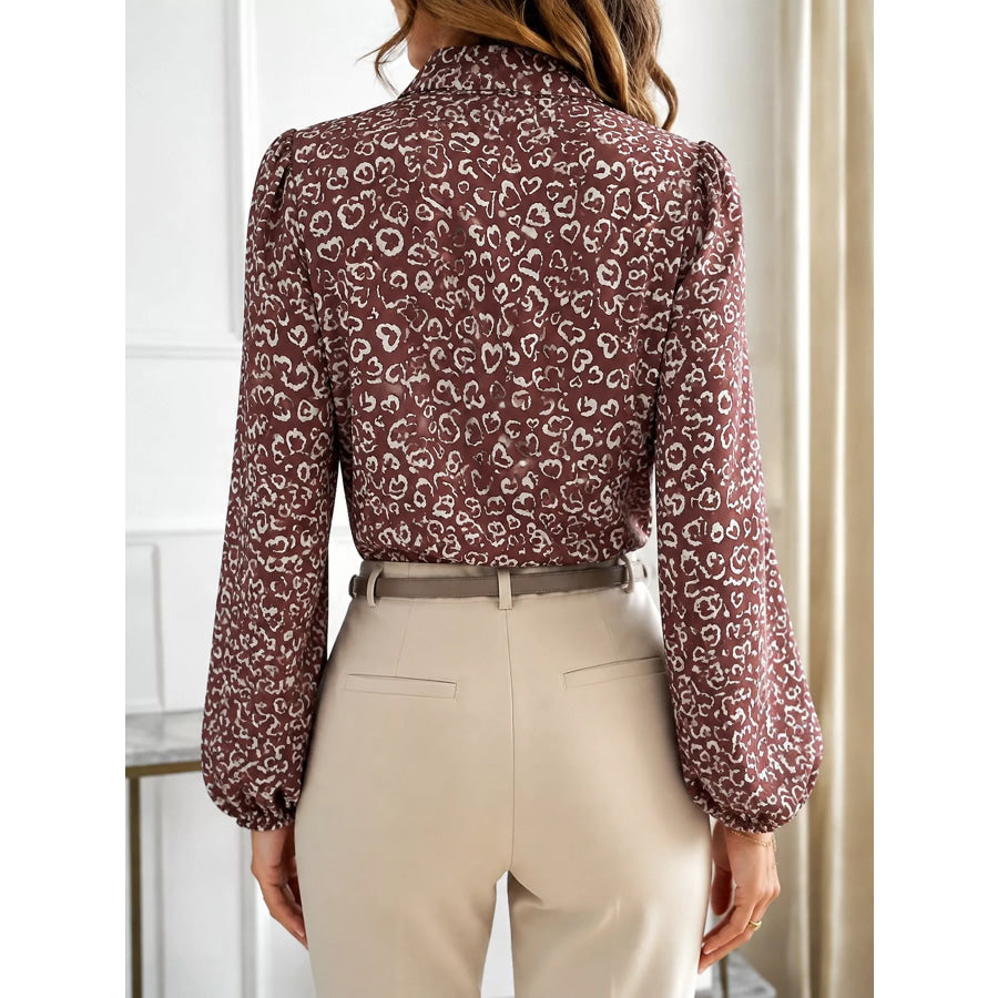 Printed Bow-Tie Neck Long Sleeve Blouse Apparel and Accessories
