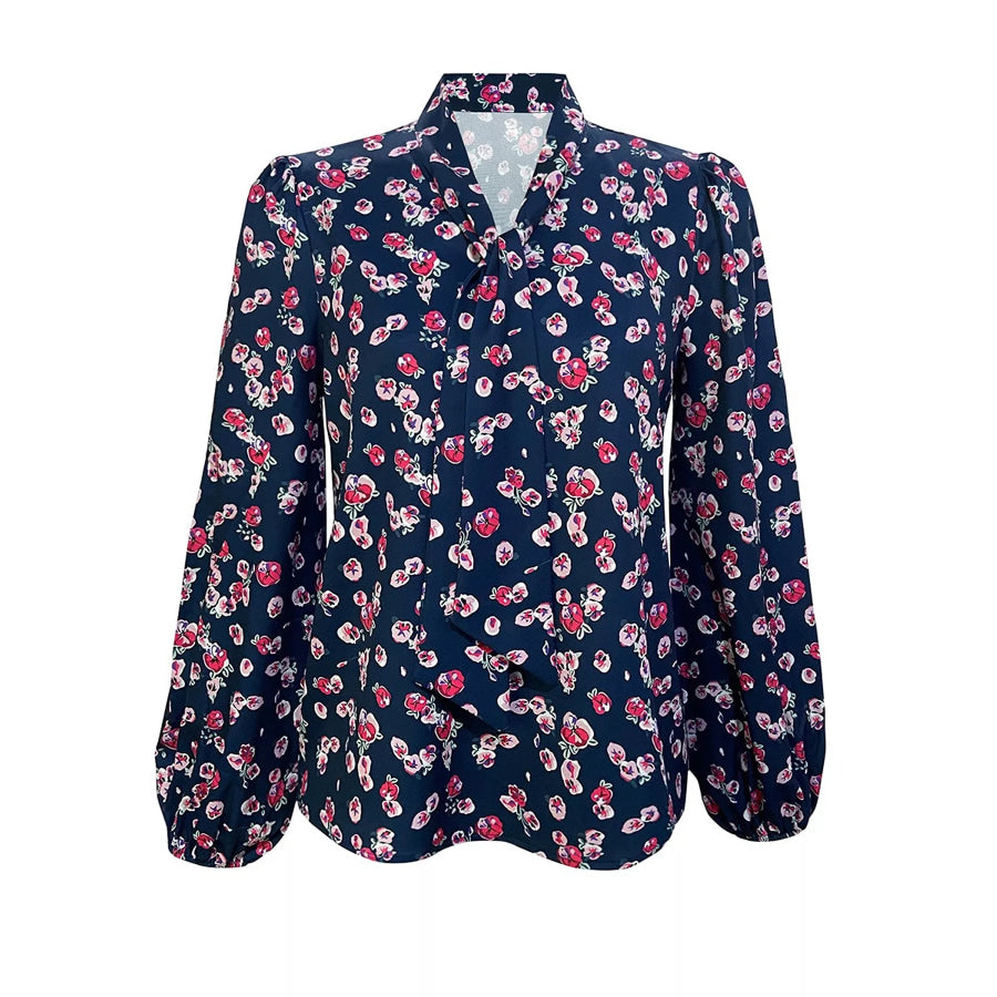 Printed Bow-Tie Neck Long Sleeve Blouse Apparel and Accessories