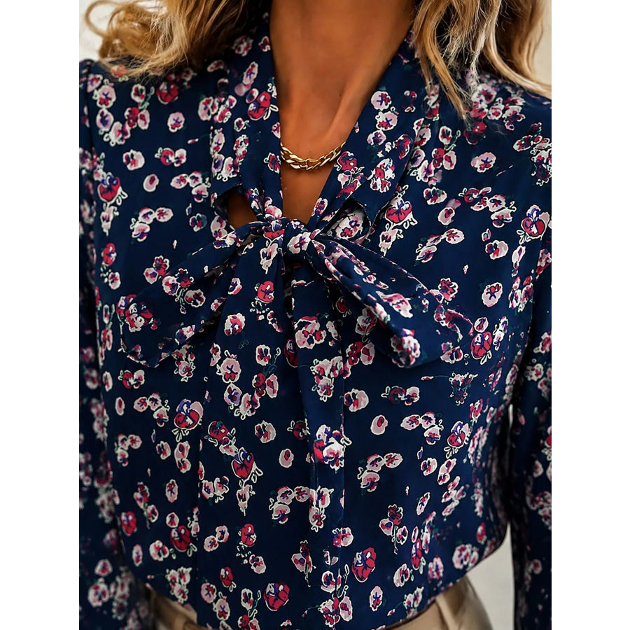 Printed Bow-Tie Neck Long Sleeve Blouse Apparel and Accessories