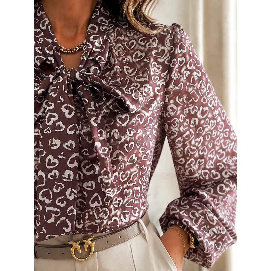 Printed Bow-Tie Neck Long Sleeve Blouse Apparel and Accessories