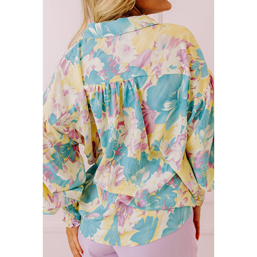 Printed Button Down Lantern Sleeve Shirt Floral / S Apparel and Accessories