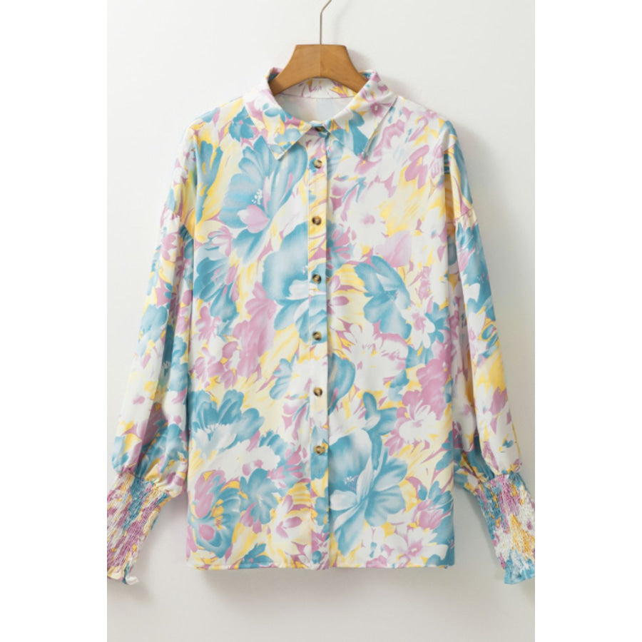 Printed Button Down Lantern Sleeve Shirt Apparel and Accessories